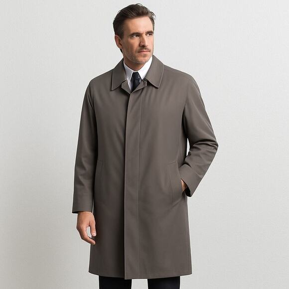 London Fog Men’s Trench Coat Size 44 Regular Gray Long Overcoat Classic Vintage